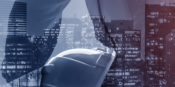 closeup of skyline with hard hat