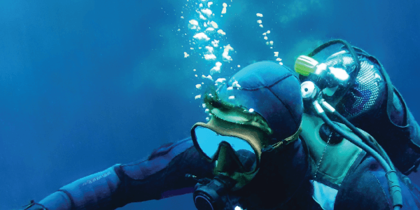 close up of scuba diver under water