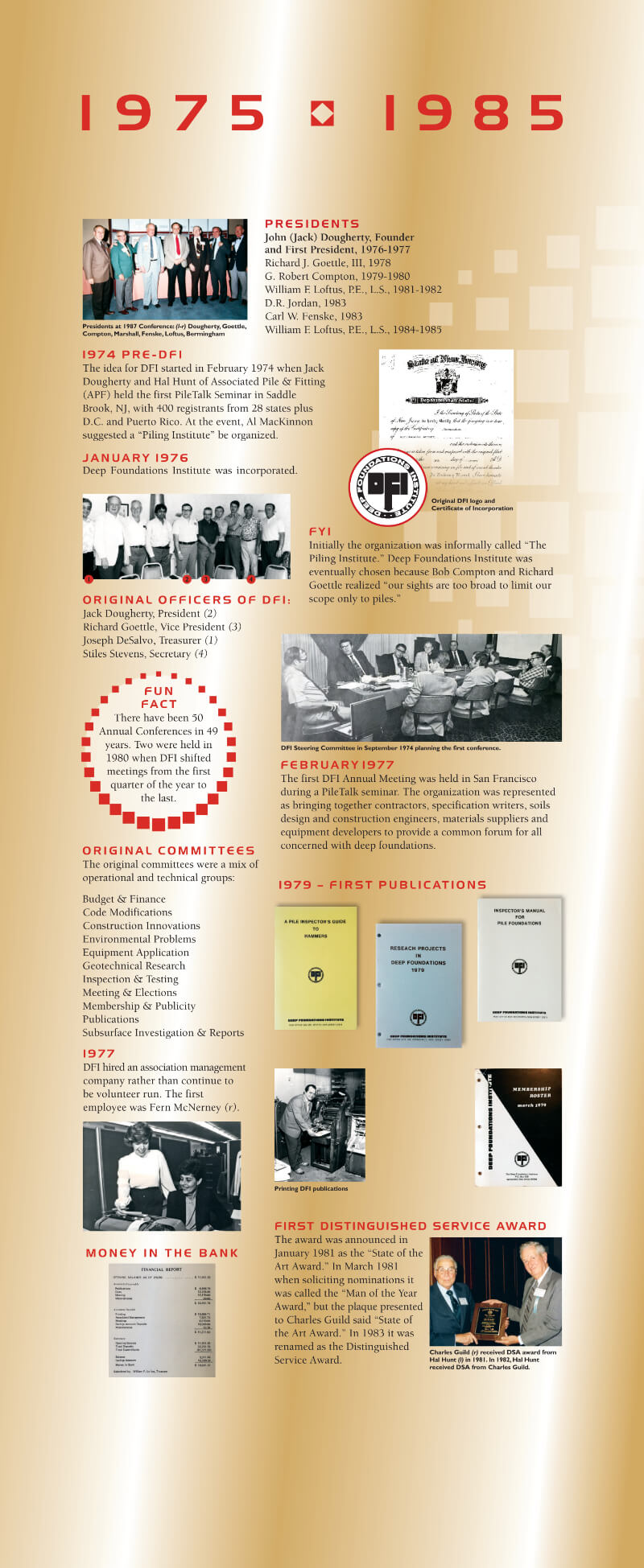 timeline collage of DFI from 1975 - 1985