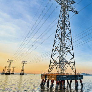 electric transmission lines over body of water